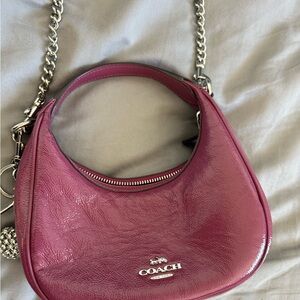 Coach Plum Pink Leather Shoulder Bag with Silver Chain
